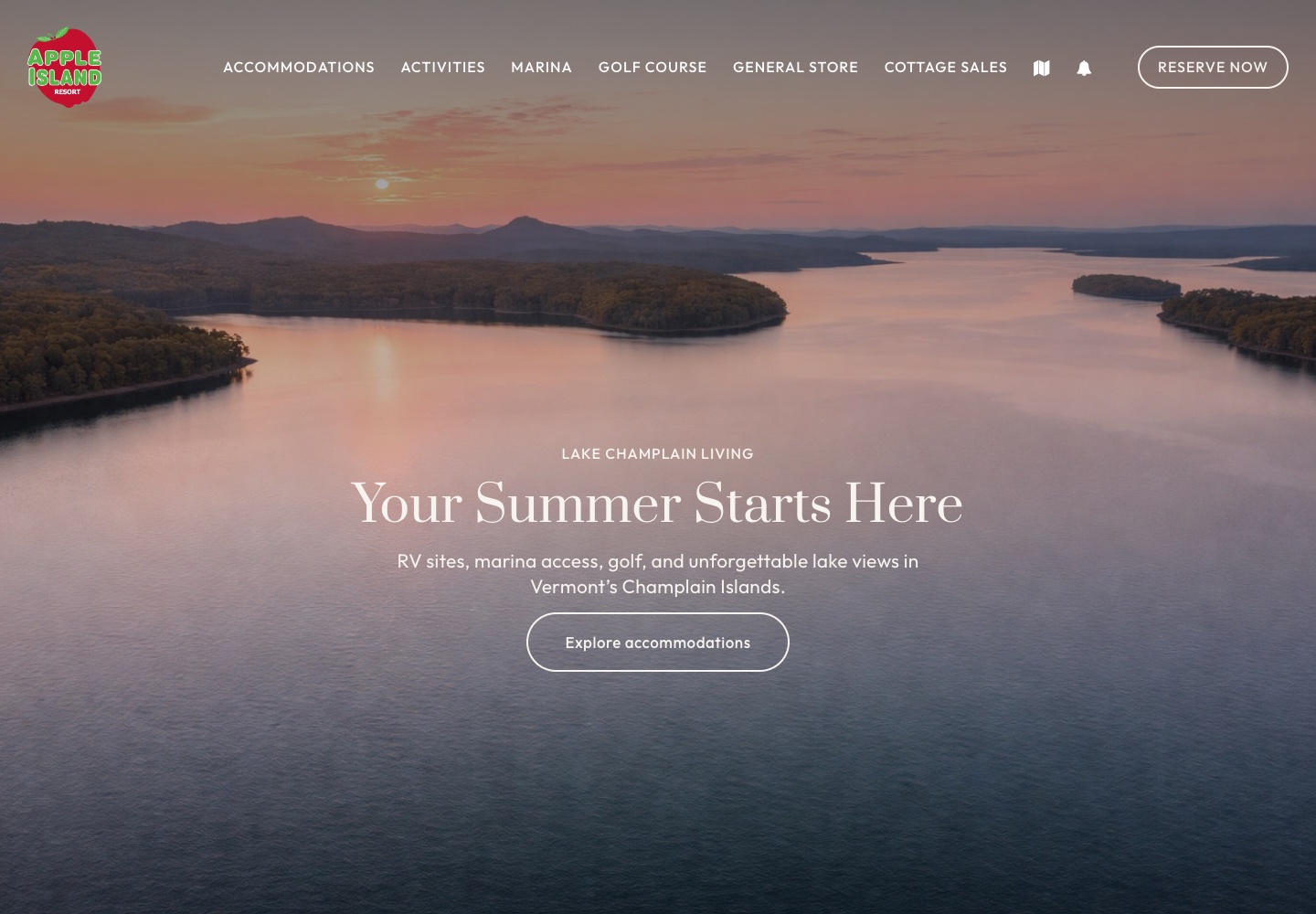 Apple Island Resort production website on desktop